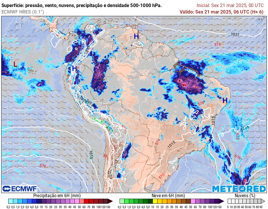 Modelos Brasil - ECMWF América do Sul - Lat(+10..-30)  | Meteored