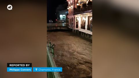Powerful floods in Chamonix, France.