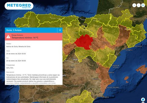 Después de la borrasca Juan se prevén heladas muy intensas: hasta -15 ºC en algunas zonas