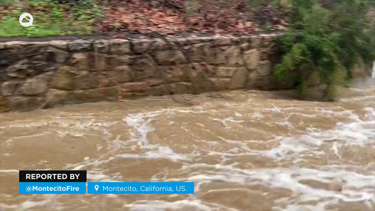 Chuvas torrenciais transbordam vários rios em Montecito, EUA