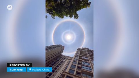 Impresionante doble halo solar en Haikou, China