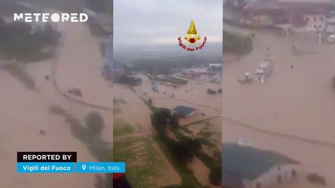 Impresionantes inundaciones cubren Milan, Italia.