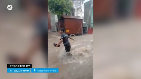 Las lluvias torrenciales causan graves inundaciones en Rajastán, India.