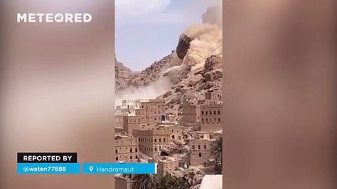 Gran desprendimiento de tierra masivo en Hadramaut, Yemen