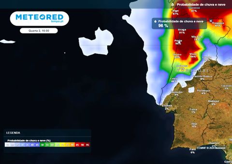 Amanhã um rio atmosférico trará chuva abundante a estas zonas de Portugal