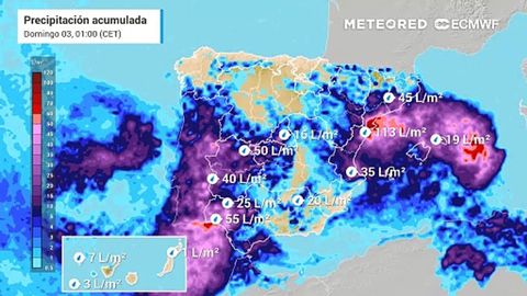 Precipitaciones intensas en el sur y oeste de Andalucía, Levante, Baleares Cataluña y medio y bajo Ebro