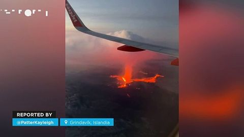 Impresionante vista desde un avión de la nueva erupción cerca de Grindavík, Islandia