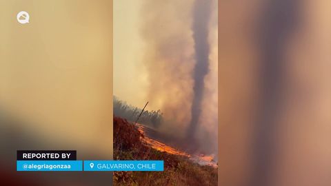Un impresionante tornado de fuego se forma durante un incendio en Galvarino, Chile