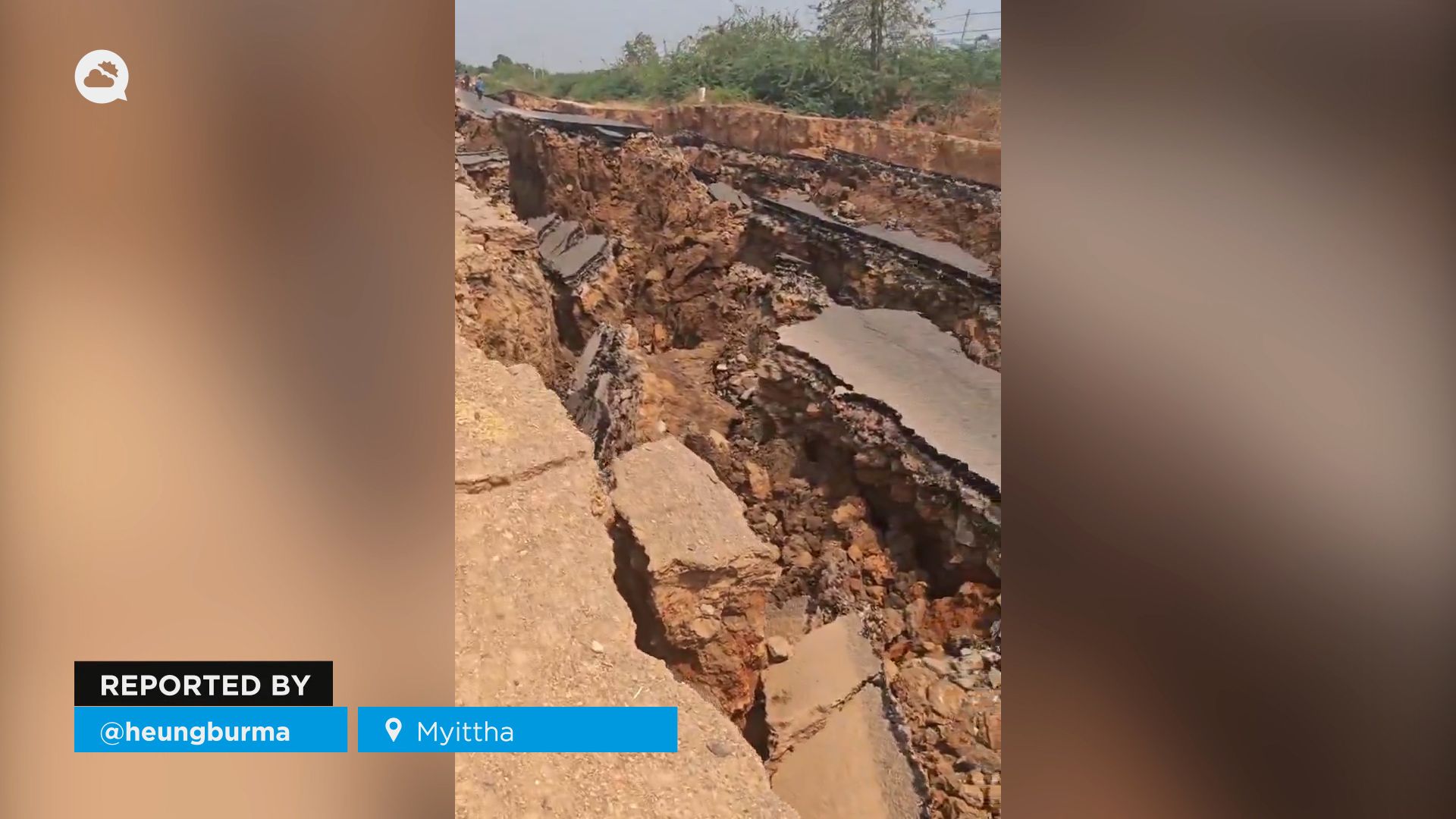 Grietas gigantes tras el terremoto de 7.7 en Myittha, Myanmar, lugar donde ocurrió el epicentro del sismo. Noticias en tiempo real