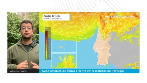 Aviso amarelo de chuva e vento em 9 distritos de Portugal