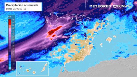 Lluvias de más de 50 l/m2 en las próximas horas en España