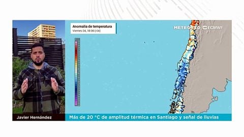 Más de 20 °C de amplitud térmica en Santiago y señal de lluvias