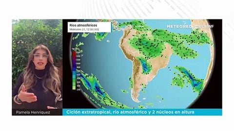 Ciclón extratropical, río atmosférico y 2 núcleos en altura