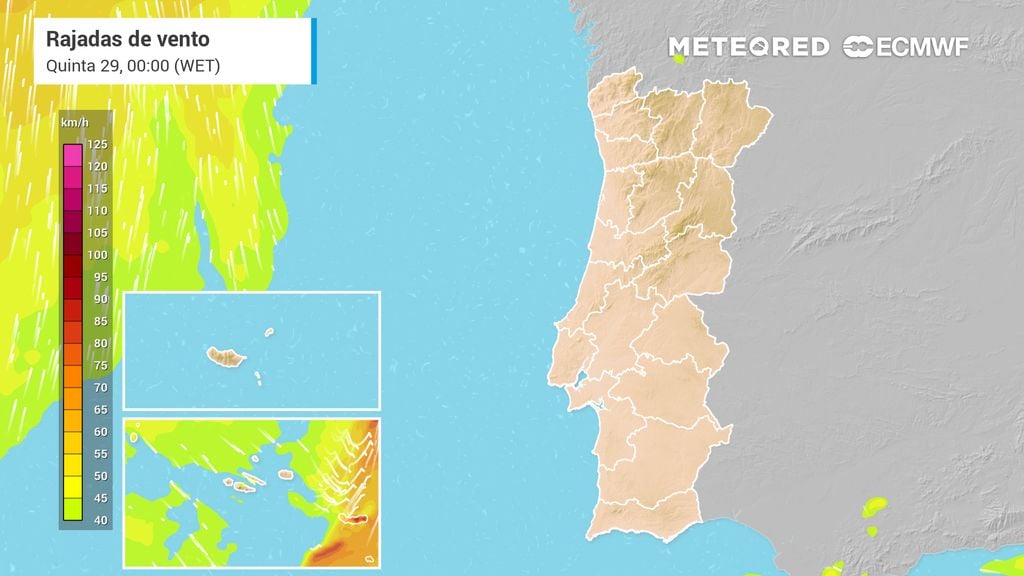 Frente fria chega aos Açores amanhã (28) com chuva e rajadas até 100 km/h: ECMWF revela as ilhas mais afetadas
