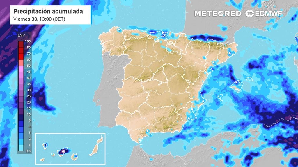 A partir de las 12 horas habrá lluvias de más de 15 l/m2 en la Comunidad Valenciana y la Región de Murcia