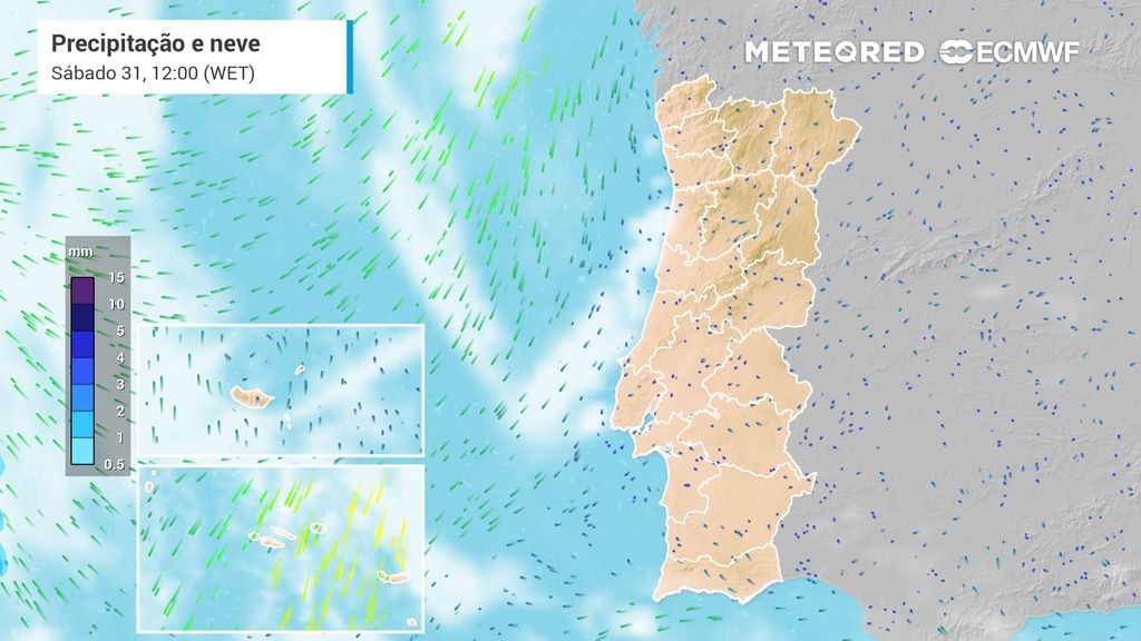 Chuva nos Açores até segunda-feira, 2 de novembro? ECMWF revela as ilhas mais expostas e a evolução do vento
